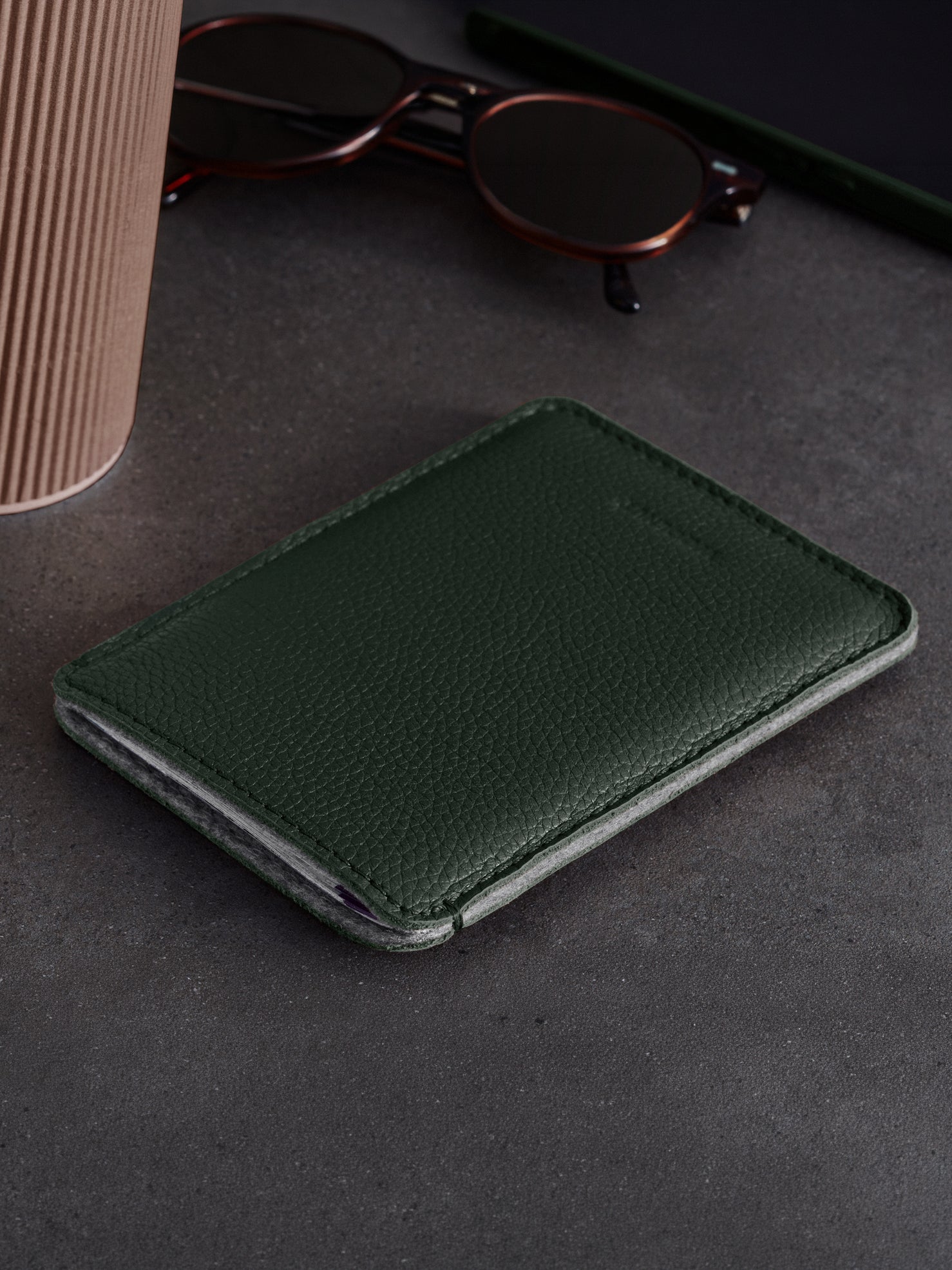 Woolnut Leather Sleeve for Passport - Green