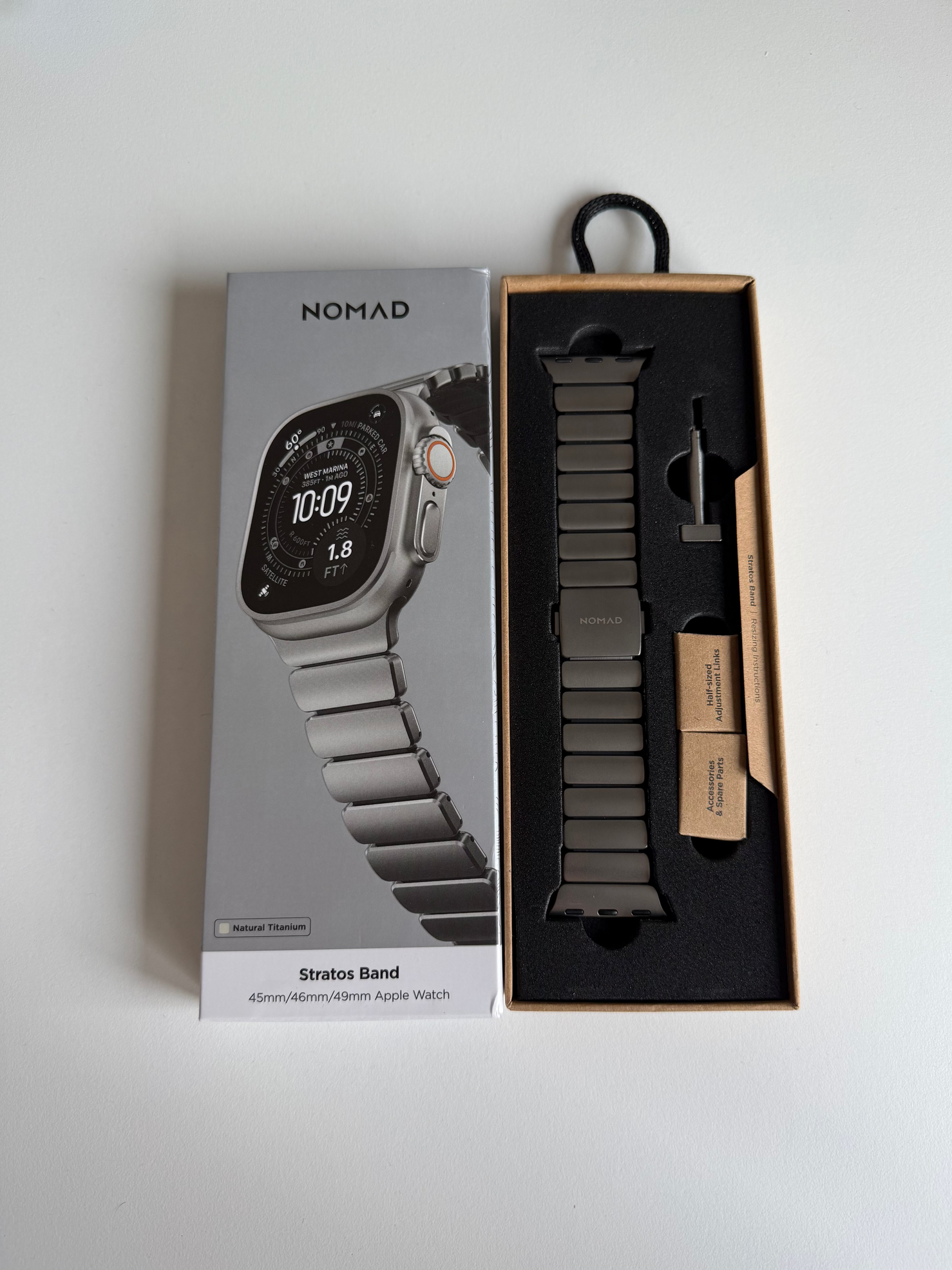Nomad Stratos Band - 49mm - Natural Titanium - Black - Open Box