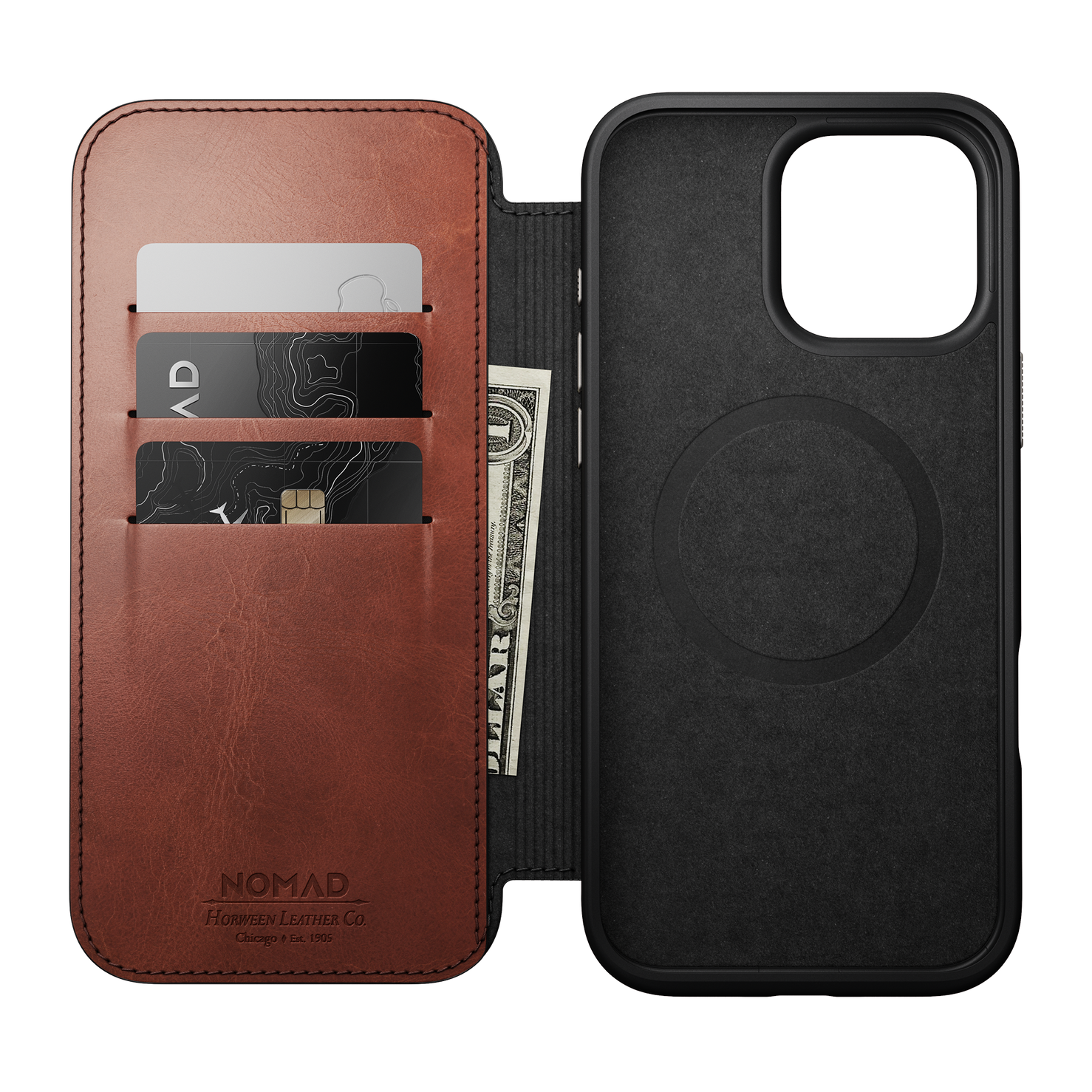 Nomad Modern Leather Folio with Horween Leather for iPhone 16 Pro Max - Olde Dublin